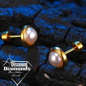 Faux Pearl Screw Back Earrings     14K Gold on Stainless Steel